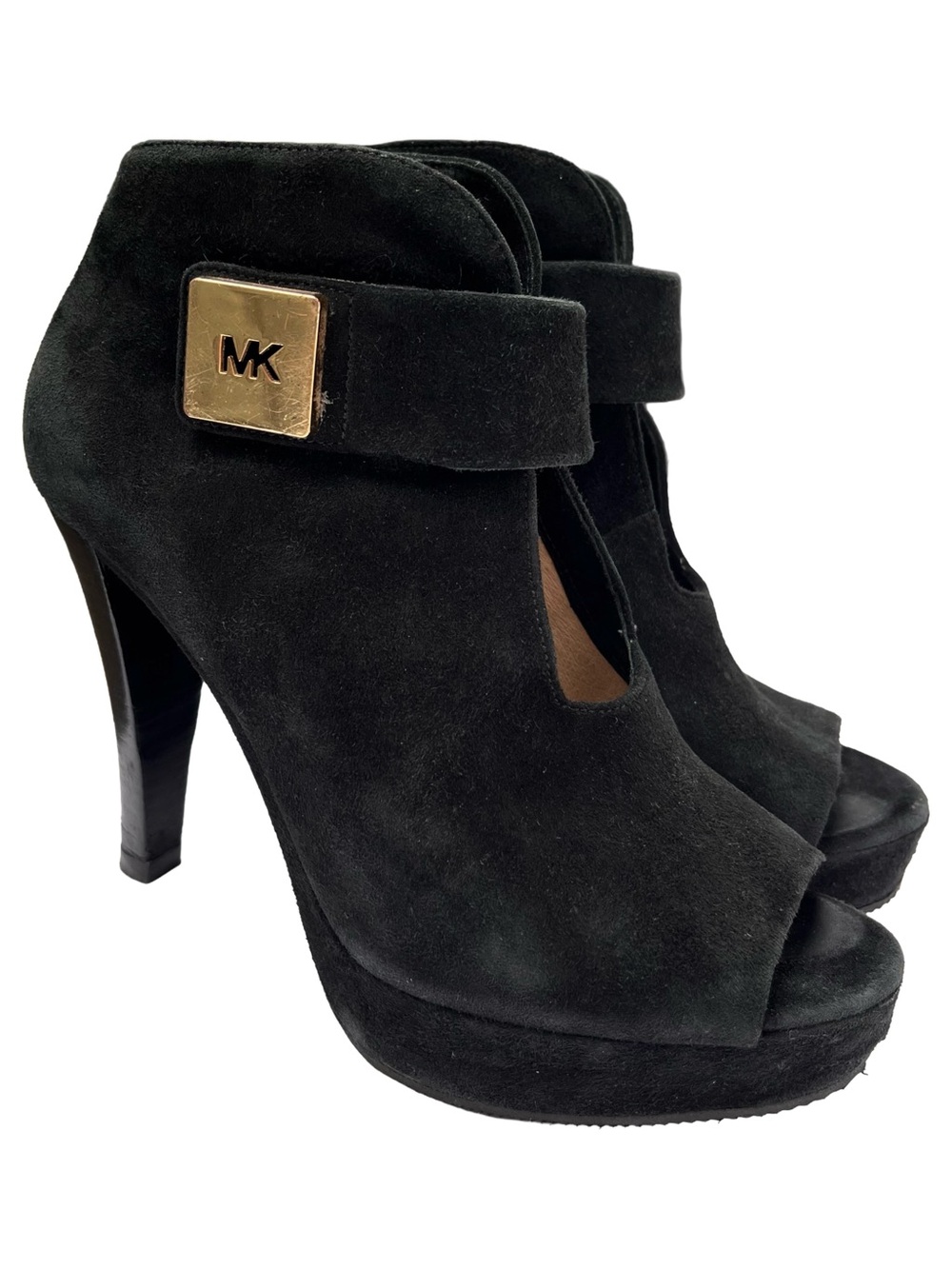 Michael Kors Black Suede Peep Toe Platform Booties 5.5